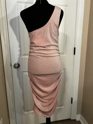 Glitter pink one-shoulder bodycon evening dress thumbnail 4