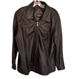 Outbrook Size 1X Vintage Collared Black Leather Zip-Up Jacket Coldwater Creek thumbnail 2