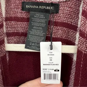 Banana Republic Cashmere Blend Knit Wrap Mariana Plaid Red Cream Fringe One Size thumbnail 2