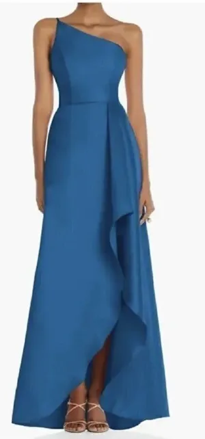 NEW ALFRED SUNG Strapless Satin Classic High Low Hem Dress D831 Blue sz US 2 thumbnail 1