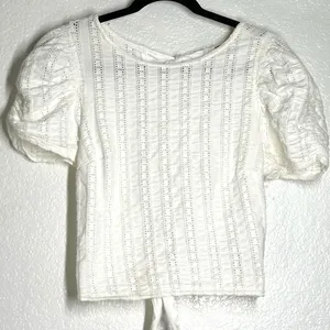 Free People S StarStruck white open back crop top Puff Shoulder eyelet lace bow thumbnail 1