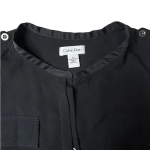 Calvin Klein Black Crepe Button Down Blouse Medium Relaxed Fit Office Minimalist thumbnail 8