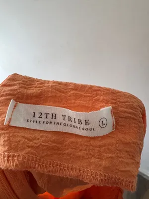 12th Tribe‎ Peachy Orange Ruched Maxi Skirt Beach Cover Up Lightweight Slit thumbnail 9