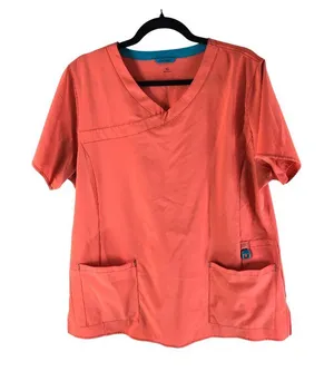 Carhartt Women's Force Cross-Flex V-Neck Scrub Top Pockets Orange XL thumbnail 1