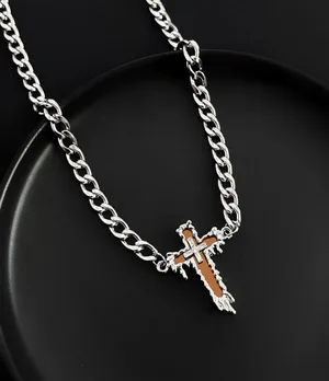 Link Chain Cross Necklace for Men Women Unisex Hip Hop Style thumbnail 1
