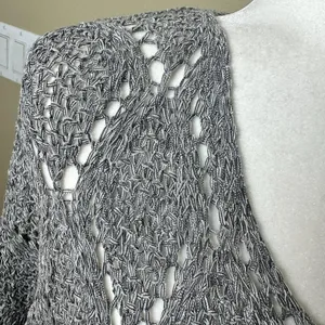 NWT VERTE Boutique Open Weave Crochet Grey Knit Sweater - S/M thumbnail 10