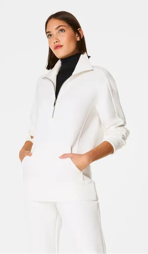 NEW SPANX AirEssentials Luxe Half Zip Sweatshirt Tunic in Powder M thumbnail 1