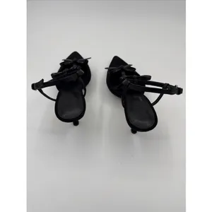 J Crew Double Bow Slingback Heels Black Size 8.5 Pointed Toe Suede Feel thumbnail 3