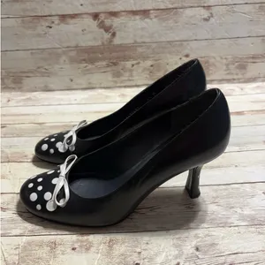 Stuart Weitzman Polka Dot Round Toe High Heels 6.5 Medium Black White Leather thumbnail 3