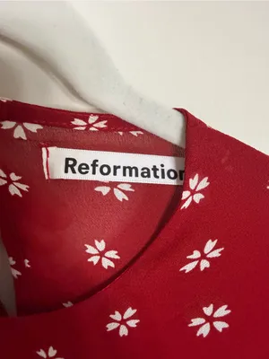 Reformation Bard Dress Mini Red White Floral Size 2 thumbnail 7