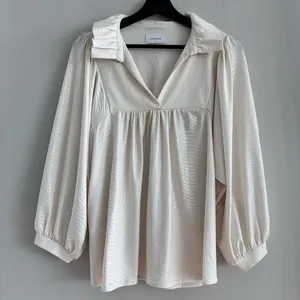 Adrienne Cream Croc Embossed Ruffled Balloon Sleeve Blouse Faux Leather Size M thumbnail 10