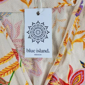 Blue Island Beach Wrap Dress M Cream‎ Red Floral Ruffle Hem Tie Waist New thumbnail 12
