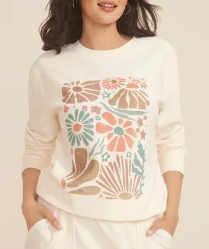 Maurices Corded Multi Floral Sweatshirt White Pullover Crew Neck thumbnail 1