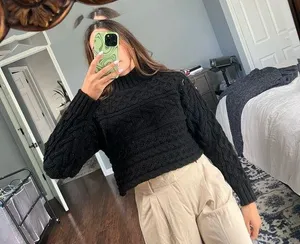 Cropped Cable Knit Turtleneck Black thumbnail 1