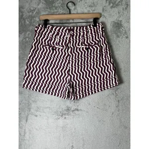 Maeve Anthropologie Burgundy Cream Wavy Stripe High Rise Trouser Shorts Size 10 thumbnail 3