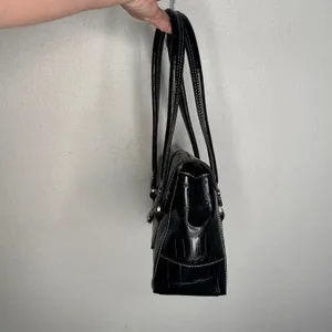 Liz Claiborne Y2K Black Croc Embossed Double Handle Shoulder Bag Purse thumbnail 10