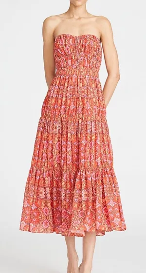 NEW Amur Mariana‎ Rosewood Paisley Floral Strapless Cocktail Tiered Midi Dress 6 thumbnail 1