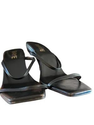 RAYE Rouge Leather Black Slip On Heeled Sandals thumbnail 13