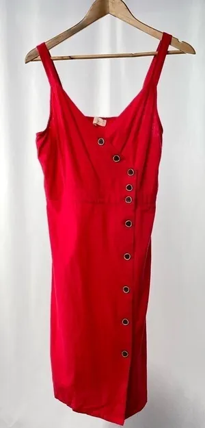 Altar'd State Cotton Button Front Summer Dress in Red Size Medium‎ thumbnail 1