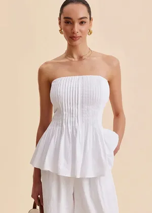 Commense Cotton Pleated Strapless Peplum Top size M thumbnail 1