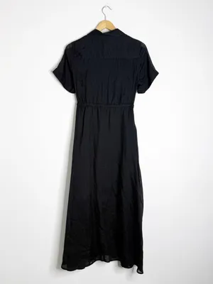 J.Crew Cerise Ramie Shirt Dress Black Size 4 Button Front Midi CK661 thumbnail 3
