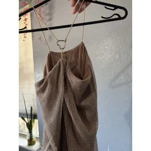 Tiger Mist Bronze Taupe Metallic Mesh Midi Dress Heart Back Y2K Size M thumbnail 3