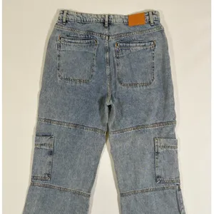 Avec Les Filles Distressed Utility Cargo Jeans Light Wash Wide Leg Size 28 thumbnail 9