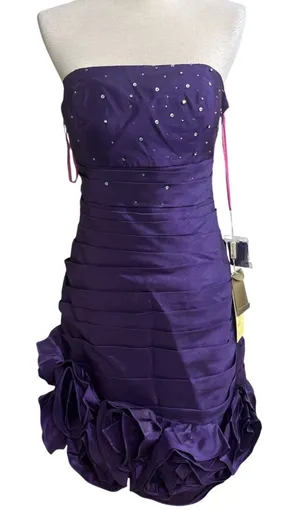 Cinderella Divine Purple‎ Strapless Embellished Ruffle Party Dress Size M NWT thumbnail 1