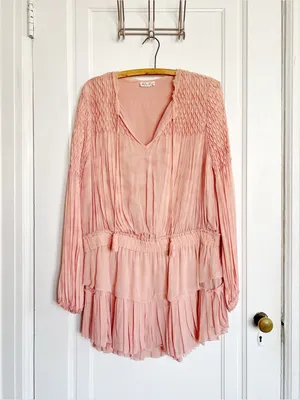 LoveShackFancy • Smocked Popover Dress in Faded Marsala pink chiffon georgette thumbnail 2