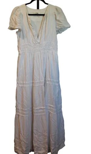 Anthropologie Somerset Linen Edition Maxi Dress White Smocked Tiered Boho Size Small thumbnail 1