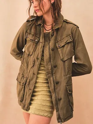NWT Free People Not Your Brothers Surplus Jacket Olive Green Utility Military thumbnail 1