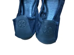 Tory Burch Navy Blue Suede Crystal Bow Eddie Flats thumbnail 3