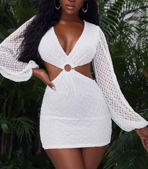SheIn White Crochet Mini Dress thumbnail 1