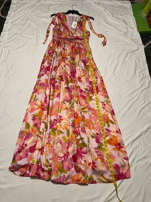 Sugarlips Pink Floral Maxi Dress with Tie-Shoulder Straps thumbnail 4