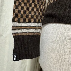 Vans Rare Retro Hooded Cardigan Sweater Brown Checkerboard Geometric Knit Size M thumbnail 7