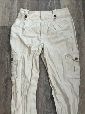Gap Cotton Cargo Pants Womens 16 Regular Cream Linen Tapered Utility Safari thumbnail 4
