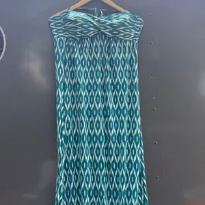 Robin Piccone Maxi Dress Women's Large Blue White Geometric Halter Stretch thumbnail 3