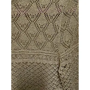 Lauren Ralph Lauren‎ Gold Metallic Pointelle Knit Crochet Sweater Top Womens M thumbnail 6