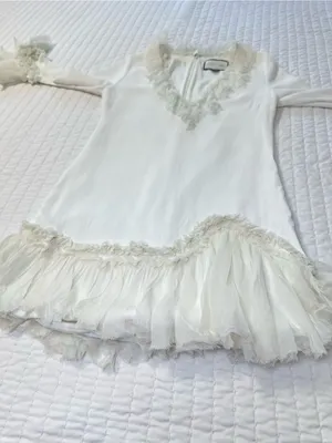 Alexis Barbara Azura Ivory Bell Long Sleeves V-Neck Ruffle Mini Dress Boho Sz M thumbnail 6