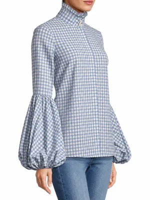 Caroline Consta Jacqueline Button Down Shirt Gingham Small Blue thumbnail 1