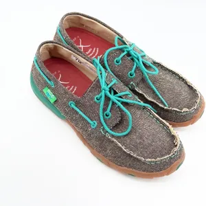Twisted X EcoTWX Driving Moc WDM0085 Gray Teal Canvas Boat‎ Shoes Womens 7M thumbnail 2