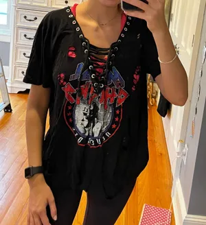 Rock Rose Couture Lace Up Distressed Band Tee thumbnail 1