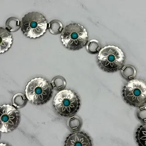 Womens Western Faux Turquoise Concho Chain Belt Silver Tone Small/Medium (S/M) ✨ thumbnail 7
