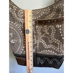 Myra Bag Canvas Leather Paisley Crossbody Shoulder Bag Boho Brown Gray thumbnail 8