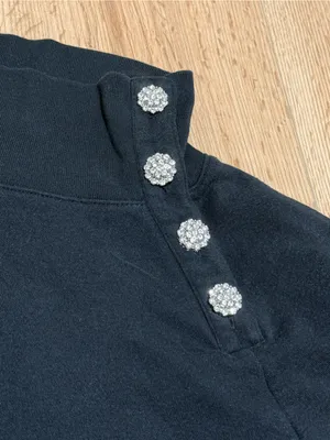 J.Crew Womens M Black Mock Neck Sweatshirt Jeweled Buttons Funnel Neck Pullover thumbnail 4