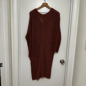 Free People | Women's Rust Brown Oversized V-Neck Knit Sweater Dress, Size S/P thumbnail 2