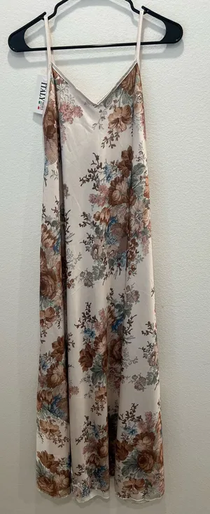 Slip Maxi Dress with Floral Print Italian Made Size L thumbnail 1