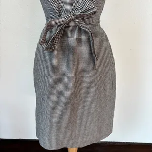 J. Crew Linen Blend Short Cap Sleeve Houndstooth Tie-Waist Dress thumbnail 4