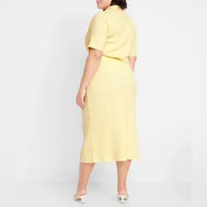 NEW Old Navy Yellow Cotton Blend High Waisted Ribbed Midi Skirt Women’s Size XXL thumbnail 2