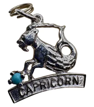 Vintage‎ Sterling Silver Capricorn Zodiac Charm Turquoise Bead Sea Goat 1.72g thumbnail 1